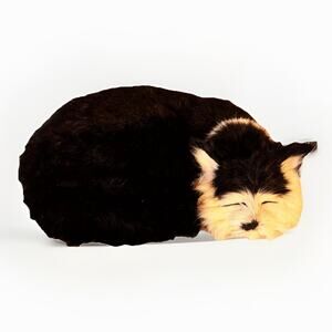 Vintage Realistic Black White Sleeping Cat Plush